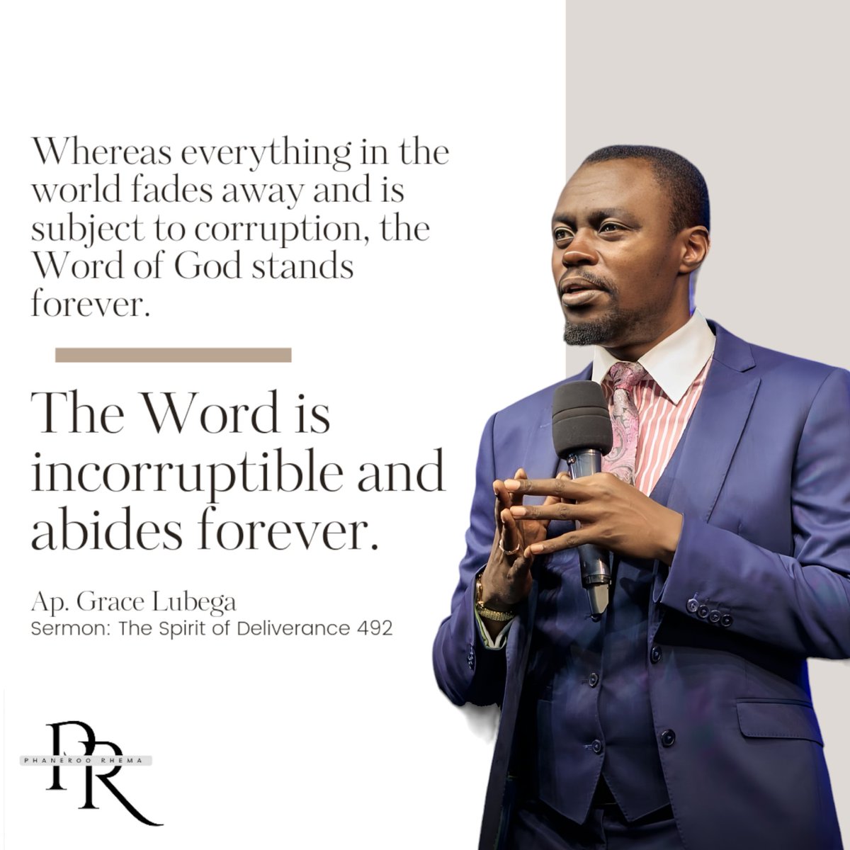 Whereas everything in the world fades away and is subject to corruption, the Word of God stands forever. 

The Word is incorruptible and abides forever.

Ap. Grace Lubega 
#PhanerooRhema
#PhanerooAt10