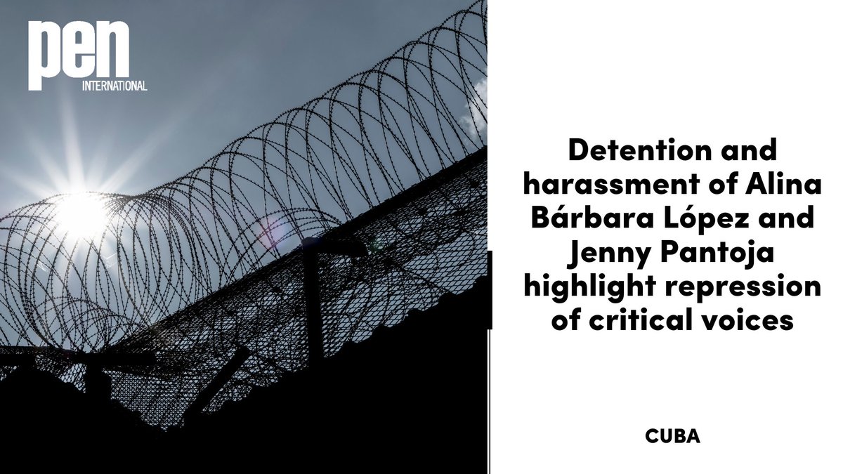 pen_int's tweet photo. We join @AtRiskArtists, and @PENCubaExilio in condemning the arbitrary detention of writers and academics Alina Bárbara López Hernández and Jenny Pantoja. The pair were detained while travelling to Havana for a peaceful protest against censorship in #Cuba. We call for an end to the persecution of writers, journalists, and artists in the country: https://t.co/ygSeIESEJ0 @PEN_LAC