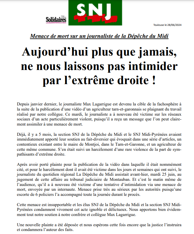 Ne nous laissons pas intimider par l'extrême droite! <a href="/MaxLagarrigue/">Max Lagarrigue</a>