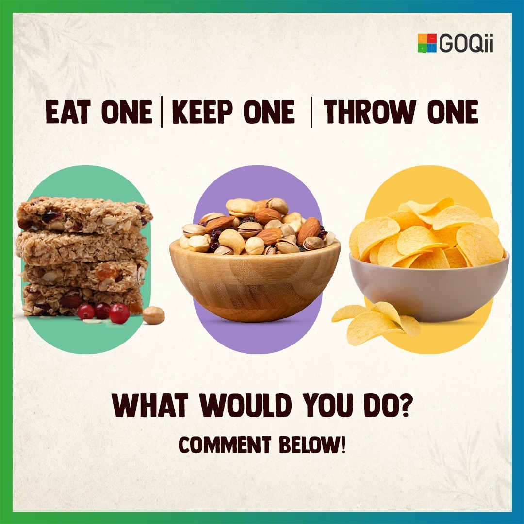 GOQii's tweet photo. ๐ Weekends are for fun, but donโt forget about those calories!
๐ฝ๏ธMaking smart choices now can impact your health in the long run. ๐ชโจ
Granola Bars, Mixed Nuts, or Chips - whatโs your pick? Comment below! ๐
#WeekendChoices #GOQiiWellness @vishalgondal https://t.co/4i1Ms31BXP