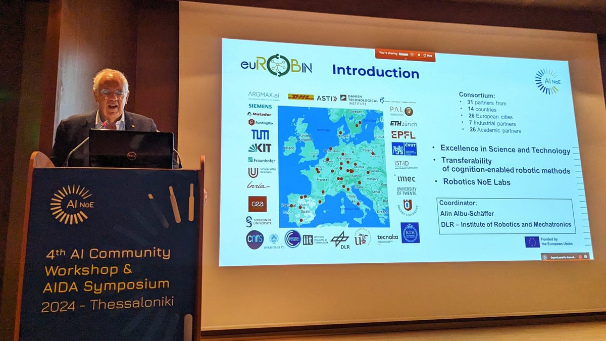 PRISMALabUnina's tweet photo. 💥 Our coordinator, prof. @brunosiciliano7 at the 4th AI Community Workshop &amp; AIDA Symposium, in Thessaloniki🇬🇷 for the workshop #EuroGen: 𝗠𝗮𝗽𝗽𝗶𝗻𝗴 𝘁𝗵𝗲 𝗙𝘂𝘁𝘂𝗿𝗲 𝘄𝗶𝘁𝗵 𝗚𝗲𝗻𝗲𝗿𝗮𝘁𝗶𝘃𝗲 𝗔𝗜 organized by @eurobin and @humaneainet. https://t.co/dVjQeaBQ4E