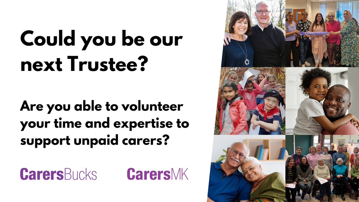 CarersMK's tweet photo. Could you be our next Trustee? Are you able to volunteer your time and expertise to support unpaid carers?

Join our Board to help maximise the impact of our work. Find out more ➡️ https://t.co/2CodbO0UWW

#trustees #bucks #miltonkeynes https://t.co/oaCuE7lrCx