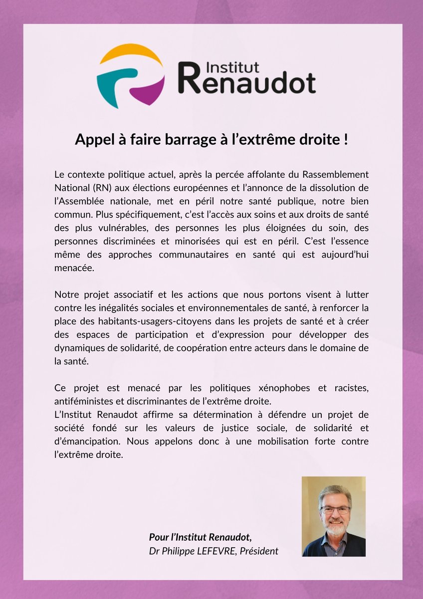 🛑Le racisme et la discrimination des publics minorisés sont une entrave à l'égalité d'accès aux droits et à la santé. Ils s'opposent à notre éveil et à nos libertés émancipatrices. Ils creusent les inégalités sociales et territoriales de santé et divisent.
#PasDeVoteRNle30juin