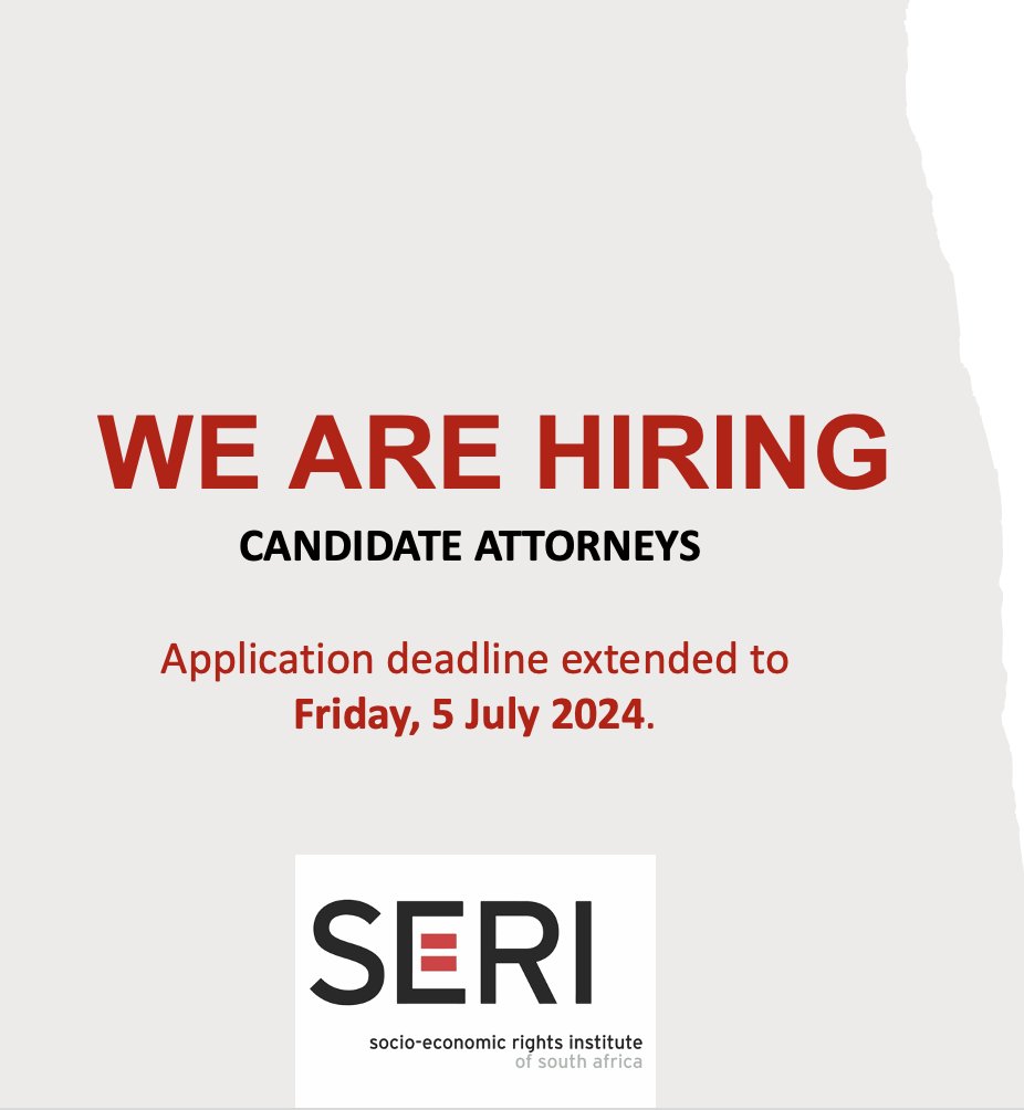 SERI_RightsSA's tweet image. [IMPORTANT UPDATE] We have extended our application deadline for candidate attorneys to Friday, 5 July 2024. Don't miss this opportunity to join our team in 2025! Details in link below 
| tinyurl.com/3py6st9j