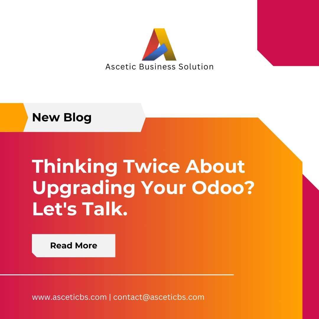 AsceticBs's tweet image. Have doubts about upgrading Odoo? Worried about downtime and disruptions?

Read this blog: bit.ly/3Tcm7W7

Contact us at: bit.ly/3Z6iwtk to book your upgrade service now!

#Odoo18 #OdooVersionUpgrade #OdooConsultancy #OdooMigration