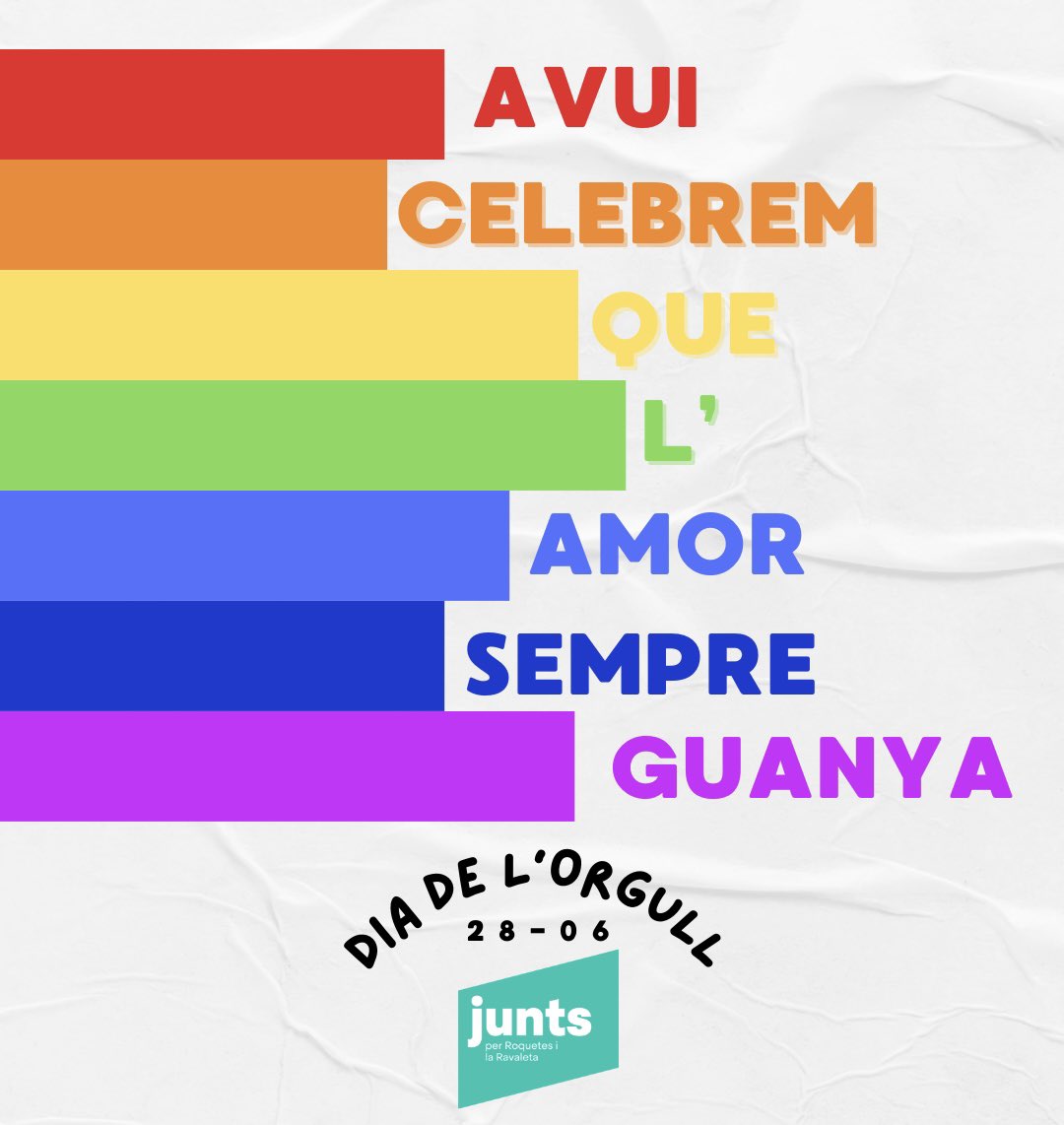 Juntsroquetes's tweet photo. Orgull de ser qui ets 
Orgull per estimar a qui vulguis i com vulguis
Orgull avui i sempre 
#Diadelorgull 🏳️‍🌈 https://t.co/rP9saKQEfP