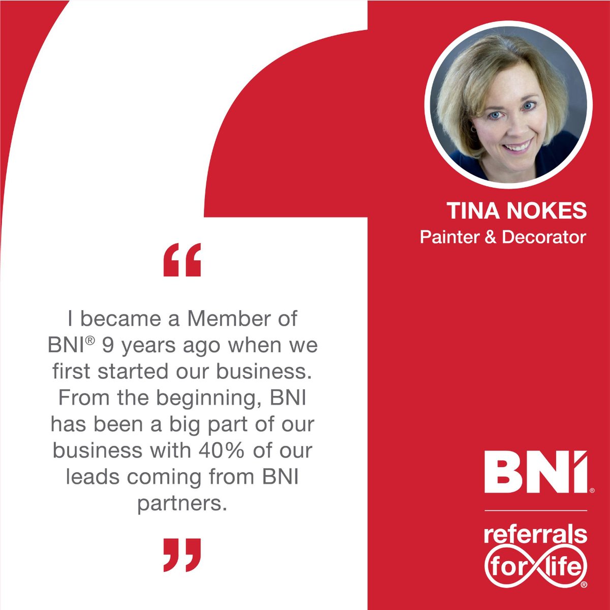Allow us to introduce Tina Nokes, a dedicated BNI® Member who has proudly been part of an incredible network since the very beginning of her business, nearly a decade ago. 

#BNI #BNIMembers #MyBNIStory #MemberSuccessStory #ReferralsForLife