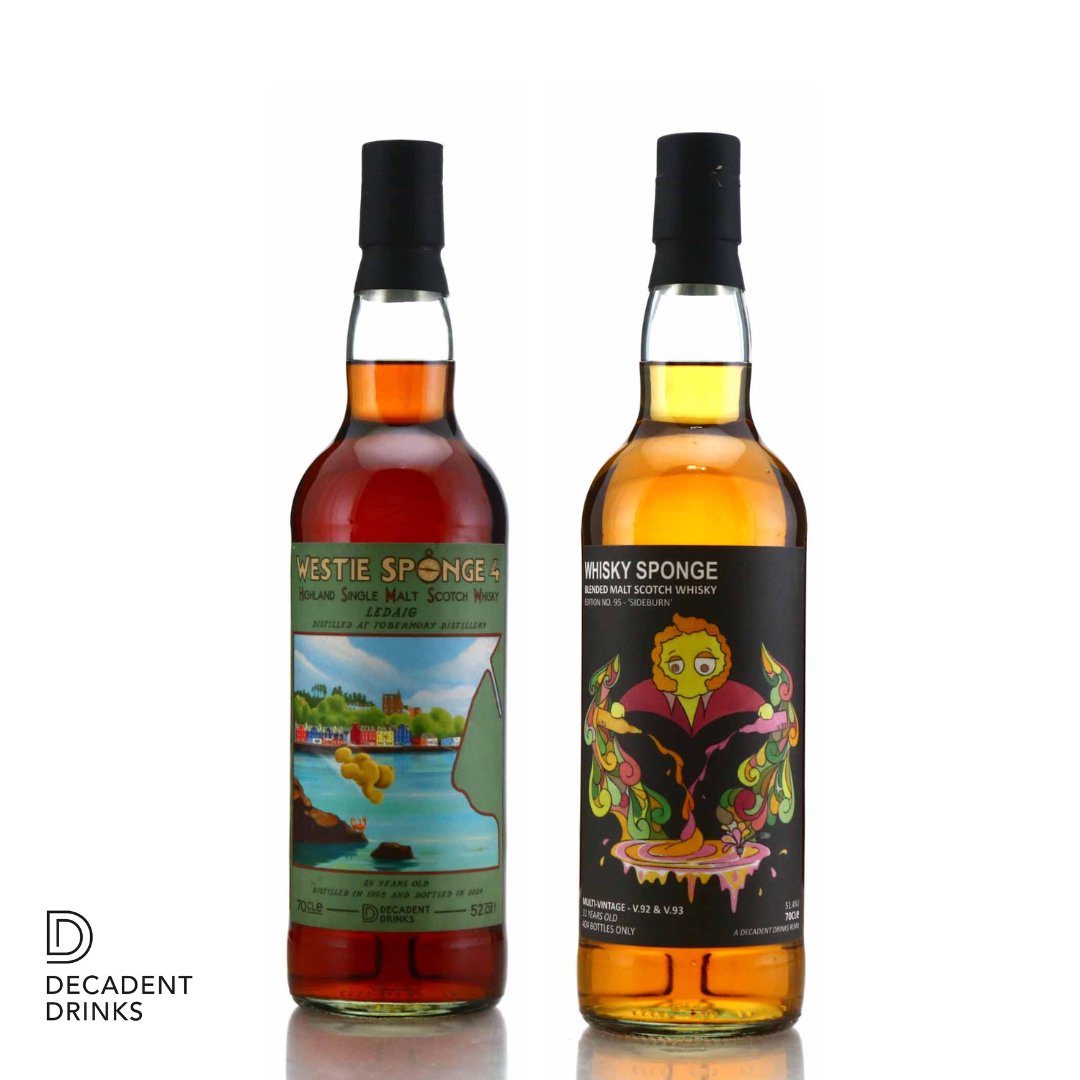 DecadentDrinks's tweet photo. It's a double launch day! Westie Sponge Four - 1995 Ledaig and Whisky Sponge Ed.95 ‘Sideburn’ - 31-year-old! Are now available on the Decadent Drinks website.
Remember they're here for a good time, not a long time!
#Sideburn #SpeysideMalt #SmallBatch #CaskStrength #Whisky https://t.co/cLkttvxS6B