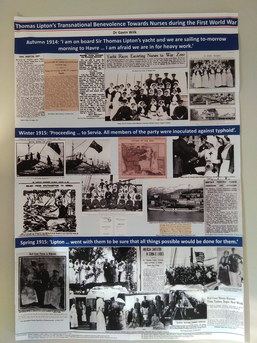 So excited to be presenting this poster today at the <a href="/UK_Histnursing/">UK Association for the History of Nursing</a> colloquium at Royal Naval College, Greenwich, which looks at tea magnate and yachtsman Thomas Lipton's benevolence towards nurses during the First World War.  #HistNursing #UKAHN #WWI