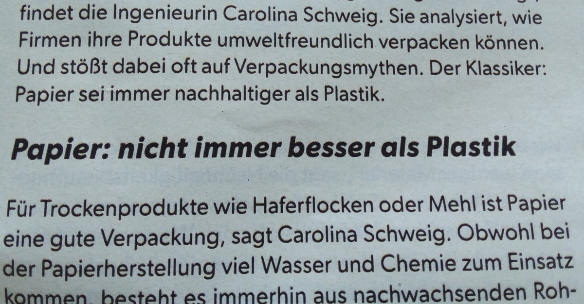 Was ich schon seit 10 Jahren sage, schreibt jetzt auch die renommierte Zeitschrift <a href="/schrotundkorn/">Schrot&Korn</a>: Papier ist nicht immer ökologischer als #Plastik!
Meine Seite: sedl.at/Plastikverpack…