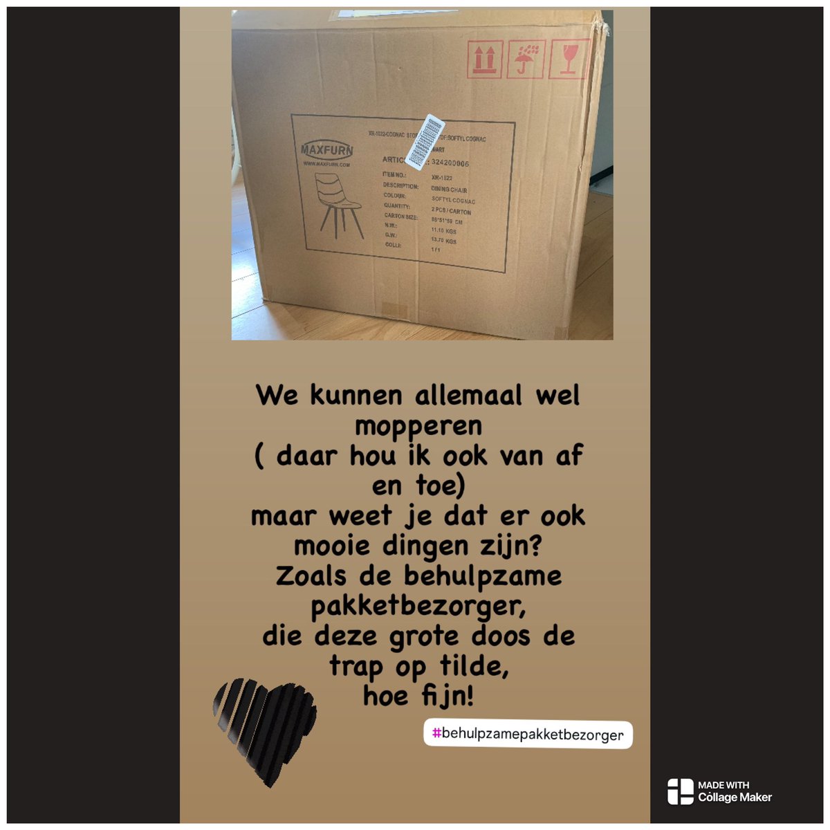 beadankelman's tweet photo. Nadeel van mijn huis,
de trap om er te komen.
Gelukkig een behulpzame pakketbezorger,
deze doos voor mij ,
wel even naar boven mee genomen.
#toppie #behulpzaam https://t.co/20ApkObSaj