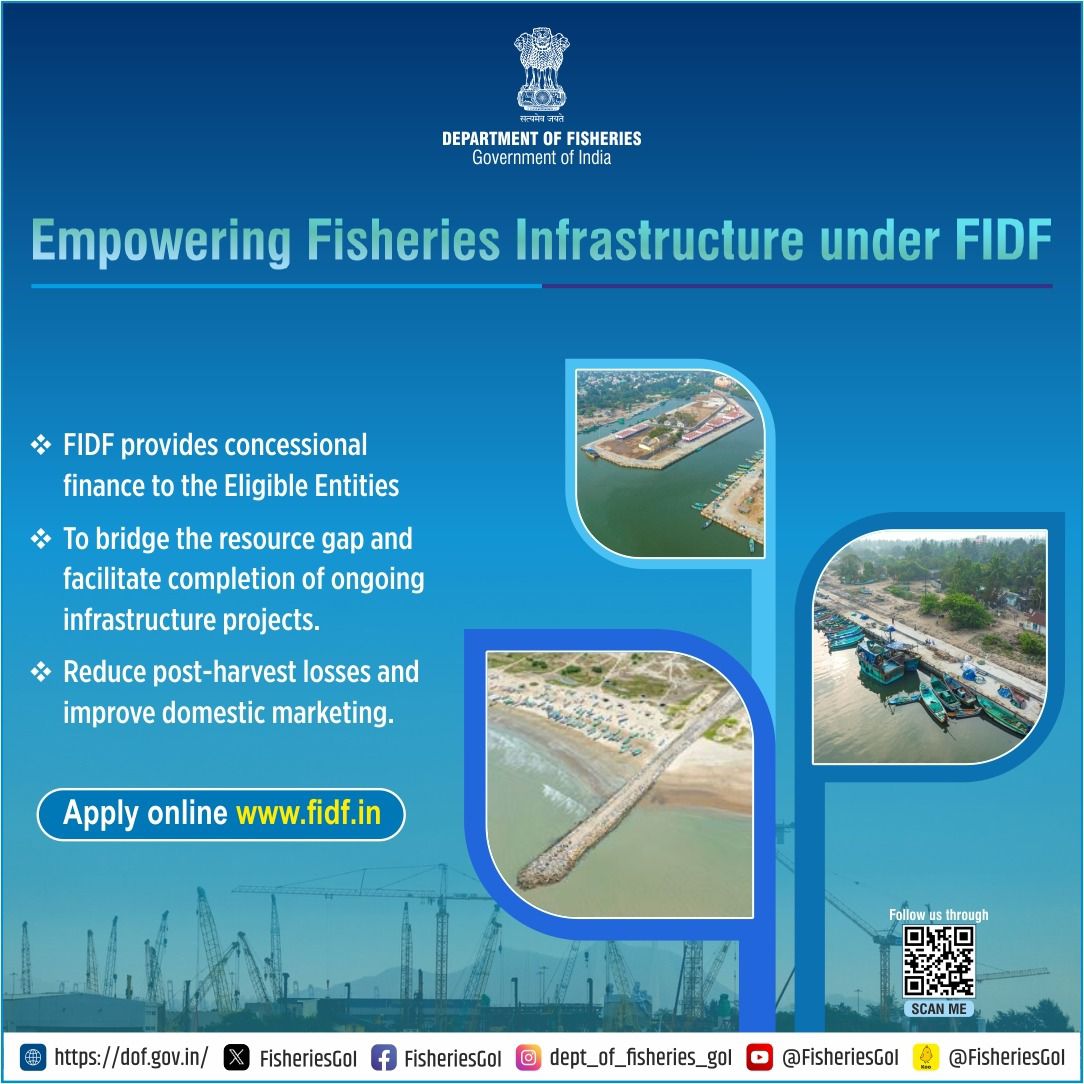 FisheriesGoI's tweet photo. The Fisheries and Aquaculture Infrastructure Development Fund (FIDF) is empowering the fisheries sector in India by providing concessional finance to eligible entities and ensuring the completion of vital infrastructure projects.
#FIDFIndia #FisheriesDevelopment https://t.co/JuPReUaNyY