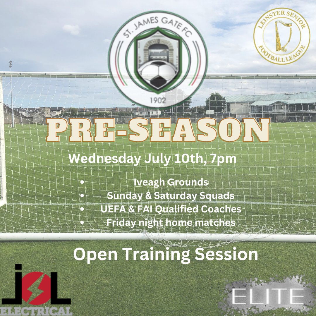 Reminder that our 1st Pre Season session is on Wednesday, 10th of July at 7pm in the Iveagh Grounds.

2 Competitive &amp; Healthy squads with excellent training and playing facilities.

We always welcome new players who want to come down play and develop. #updagate