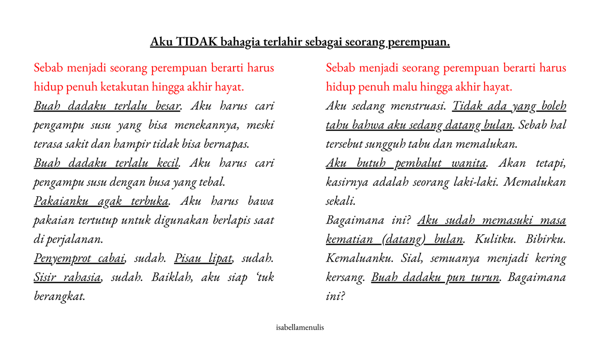 isabellamenulis's tweet photo. Puan-puan, apakah kalian bahagia terlahir sebagai seorang perempuan? https://t.co/uR8g8sIstR