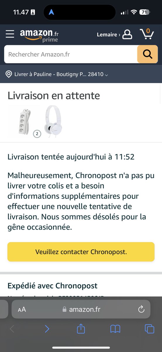 whydoilivenorth's tweet photo. @Chronopost @ChronopostSAV donc… à 11h47 je vois que la livraison a été tentée  à 11.52… de plus le portail est ouvert, il y a clairement des gens à la maison, personne n’a sonné, le paquet tiens dans la boîte aux lettres… il faut faire quoi pour recevoir le colis? https://t.co/ZWx8D34Wer