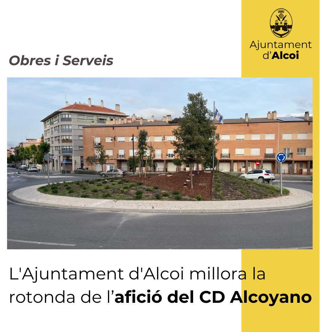 👷‍♀️🪴S'ha fet una actuació en la vegetació de la rotonda amb la col·locació  de tres tipus distints d’arbusts, alguns dels quals també tindran flors,  a més de rosers. A més, han reposat la carrasca existent i l’escorça de  pi que l’envolta

#Alcoi #AlcoiViu