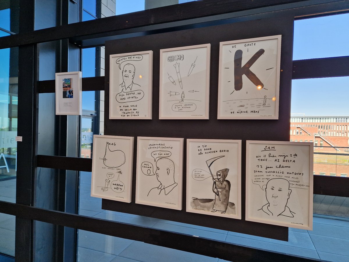 az_delta's tweet photo. 🤕 Kamagurka ligt in de kliniek... Nog tot en met 16 november bewonder je in ons leer- en innovatiecentrum RADar op campus Rumbeke cartoons van Kama. 🎨 De cartoons kwamen er na gesprekken met (ex-)patiënten en medewerkers. #azdelta #kamagurka #kunst #cartoons https://t.co/Mn2WtnAAY5