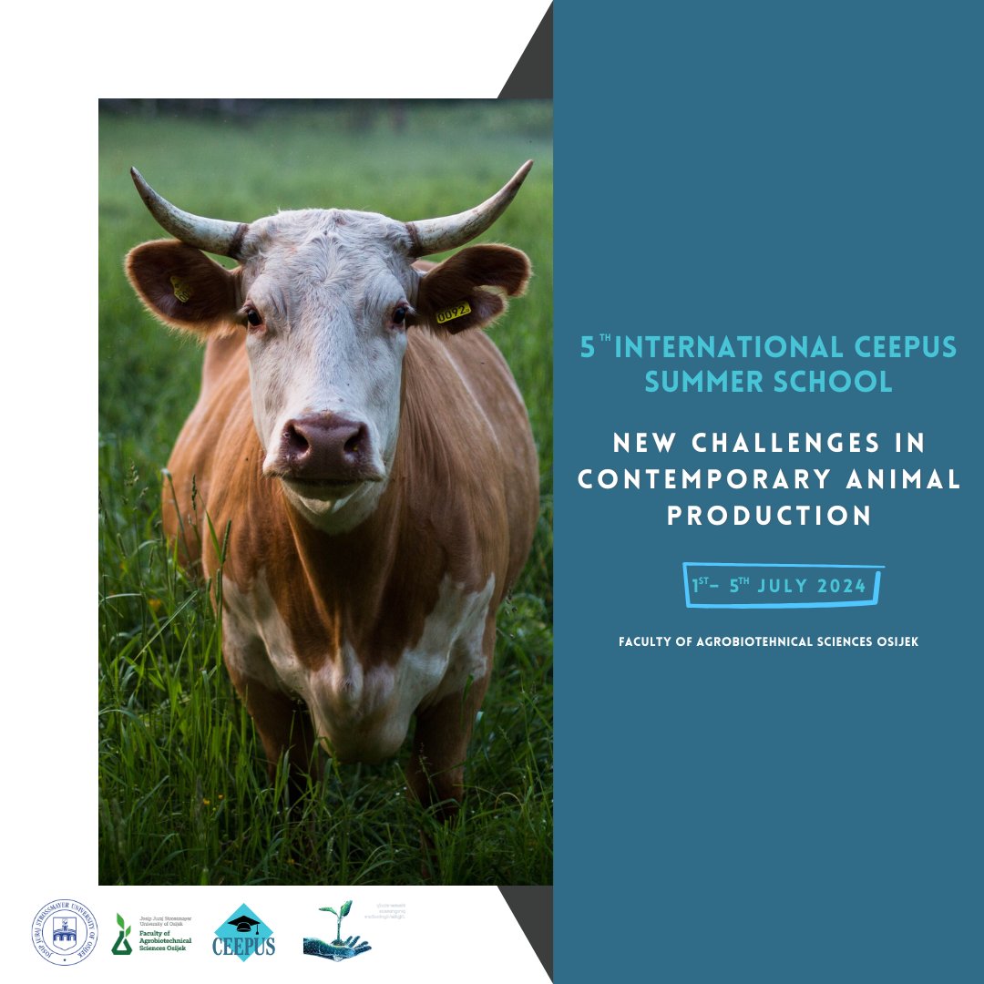 FOsijek's tweet photo. Our faculty will organize the CEEPUS 5th international summer school, "New Challenges in Modern Livestock Production," at the beginning of July. About 10 students, doctoral students, and professors from abroad will attend.

#fazos #fazosunios #CEEPUS https://t.co/ygTHdAn882