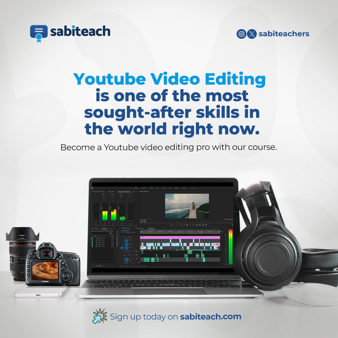sabiteachers's tweet image. You are one step away from becoming a video editing pro! Sign up for the video editing course for Youtube today and land gigs or build your own Youtube channel.
. 
Sign up today on sabiteach.com 
.
.
.
#learnvideoediting
#sabiteach
#youtubeediting