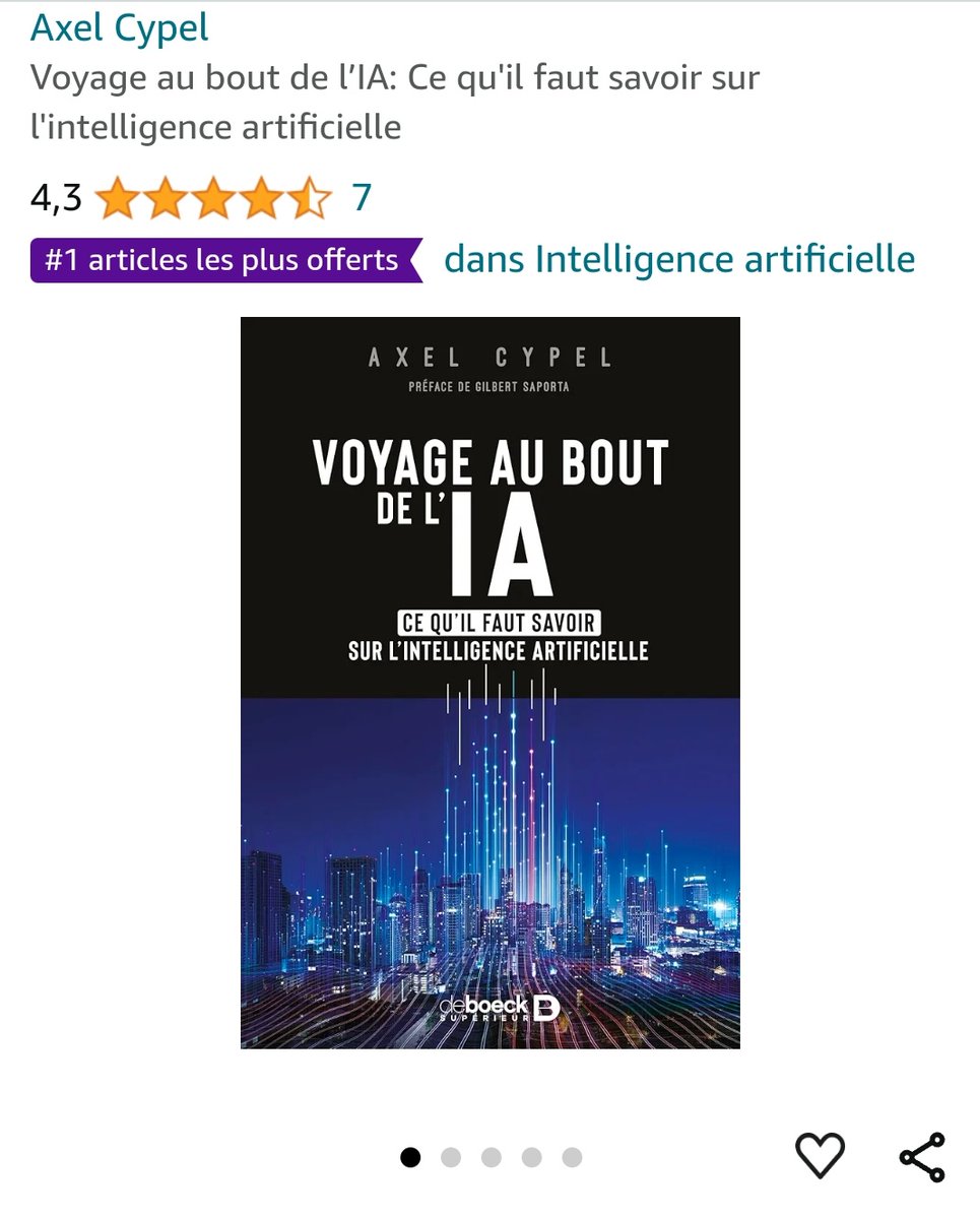 Toujours faire confiance au lectorat : il ne s’y trompe pas ! « Voyage au bout de l’#IA », mon dernier essai de vulgarisation scientifique sur ce sujet très "tendance" est, dans la rubrique #IntelligenceArtificielle, le livre le plus offert (dixit Amazon). Merci ! 🙏