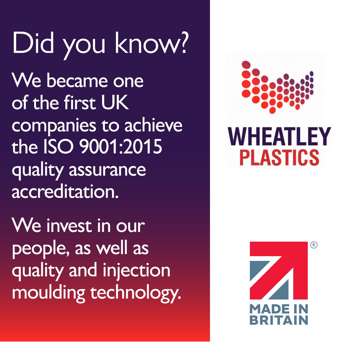 WheatleyPlastic's tweet photo. Ongoing training, health and safety and supporting a culture of excellence is at the core of everything we do. We also minimise our environmental impact. When you work with Wheatley Plastics you have dependability for all your #injectionmoulded product requirements. #stockport https://t.co/Xs7tJPuQLg