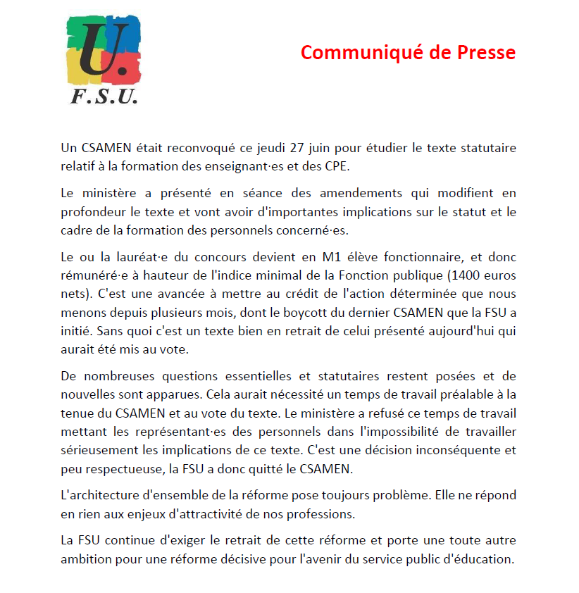 SNESFSU's tweet photo. #Concours #FormationInitiale La réforme de la formation des enseignant·es et des CPE pose toujours problème
Communiqué de presse : https://t.co/6IueQTmjmg https://t.co/XNhwf6AUgW