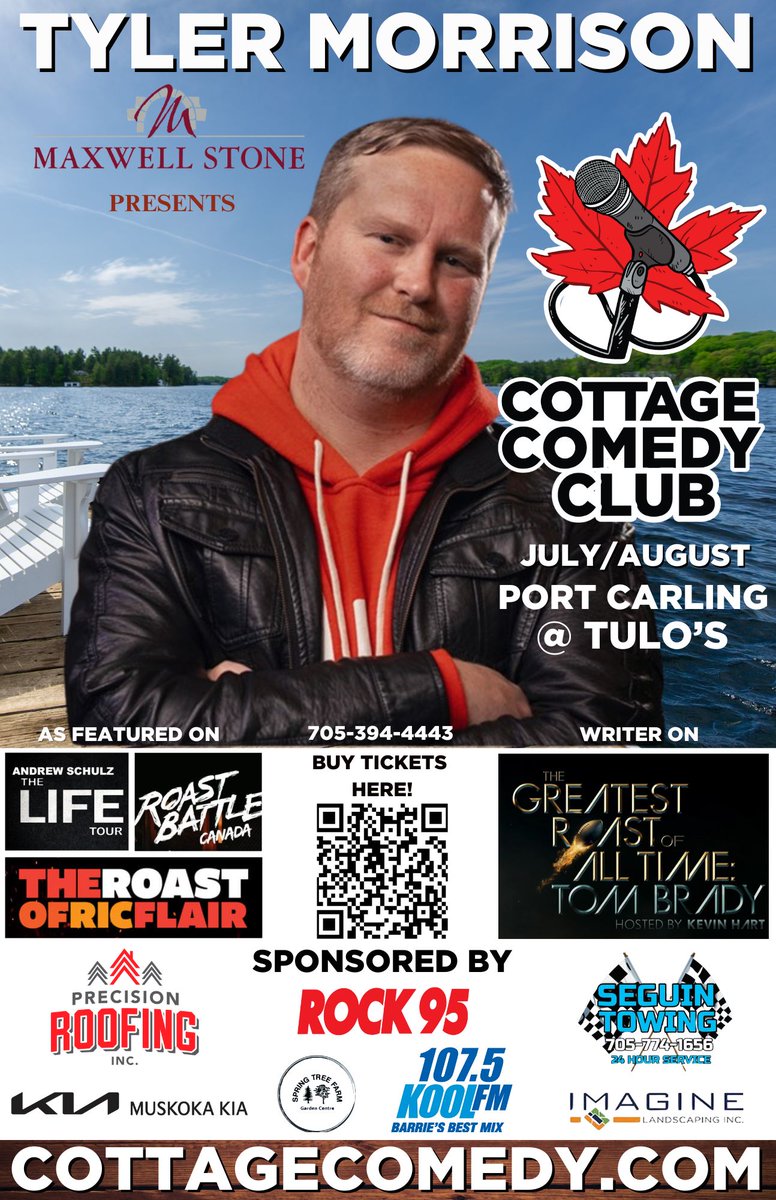 Launching #CanadaDay Weekend

#CottageComedy club at #TulosTaqueria in #PortCarling (in the Dukes Boathouse building by the Locks) - Featuring Canada’s Comedy Roast Favourite @TylerMorrison1 &amp; special guests!

TICKETS: bit.ly/CottageClub

FB EVENT:
facebook.com/events/8350803…