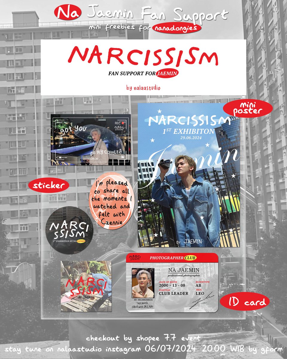 —☆ NARCISSISM FAN SUPPORT 🐰💗
ㅤㅤmini freebies for nanadoongies

how to claim:
♡ only for nanadoongies
♡ claim by war gform 
*link gform dipost di ig story nalaastudio tanggal 6/7/2024 jam 20.00 wib

♡ CO by shopee event 7.7, dikirim by email
— kindly check your email yaa