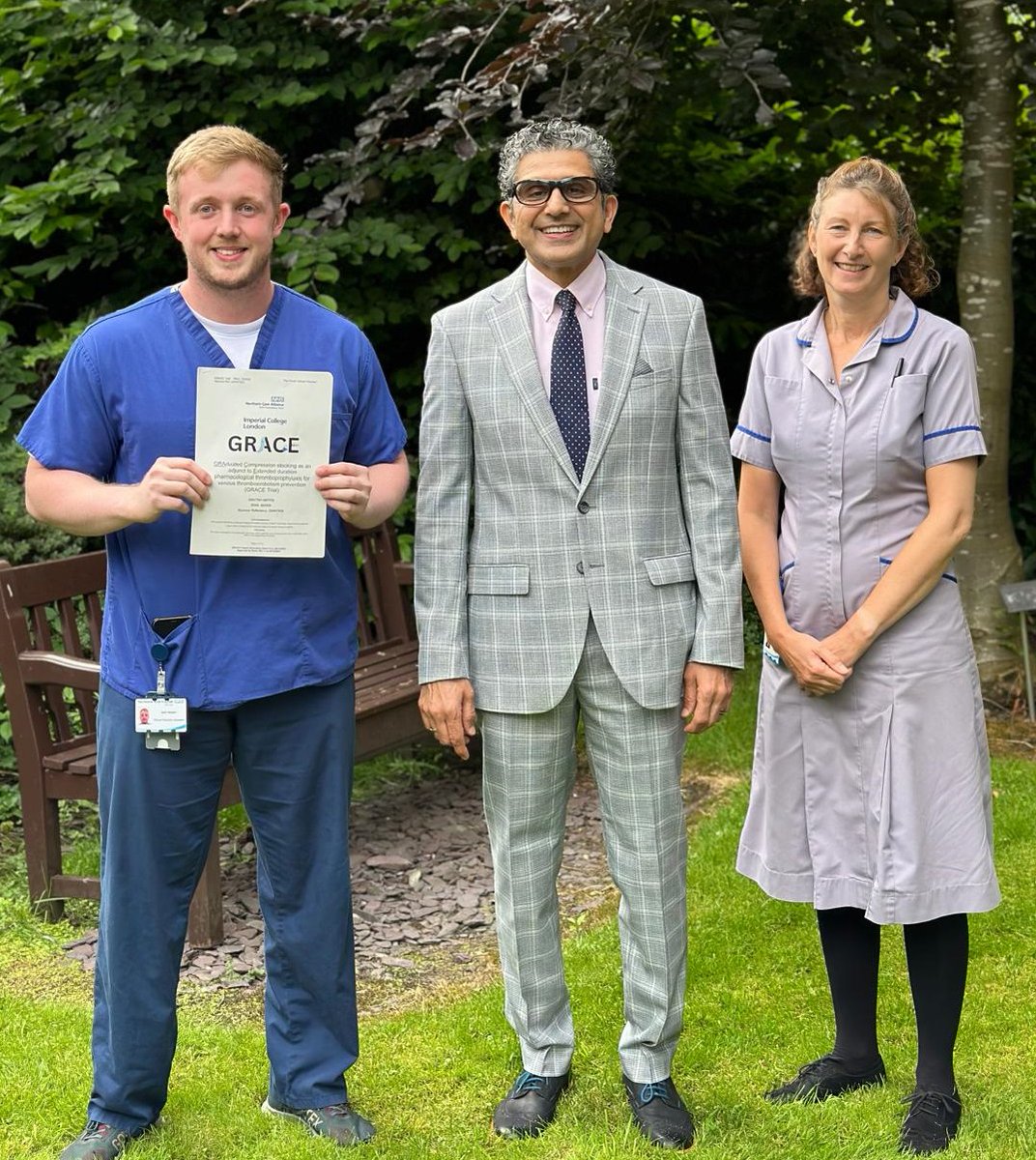 Well done <a href="/anwarsurgeon/">suhail anwar</a>  &amp; colleagues <a href="/OldhamCO_NHS/">Oldham Care Organisation</a>  working on a new study for surgical patients at highest risk of venous thromboembolism. <a href="/gracetrial2106/">GRACE Trial</a> is evaluating potential benefit of graduated compression stockings in addition to extended duration thromboprophylaxis