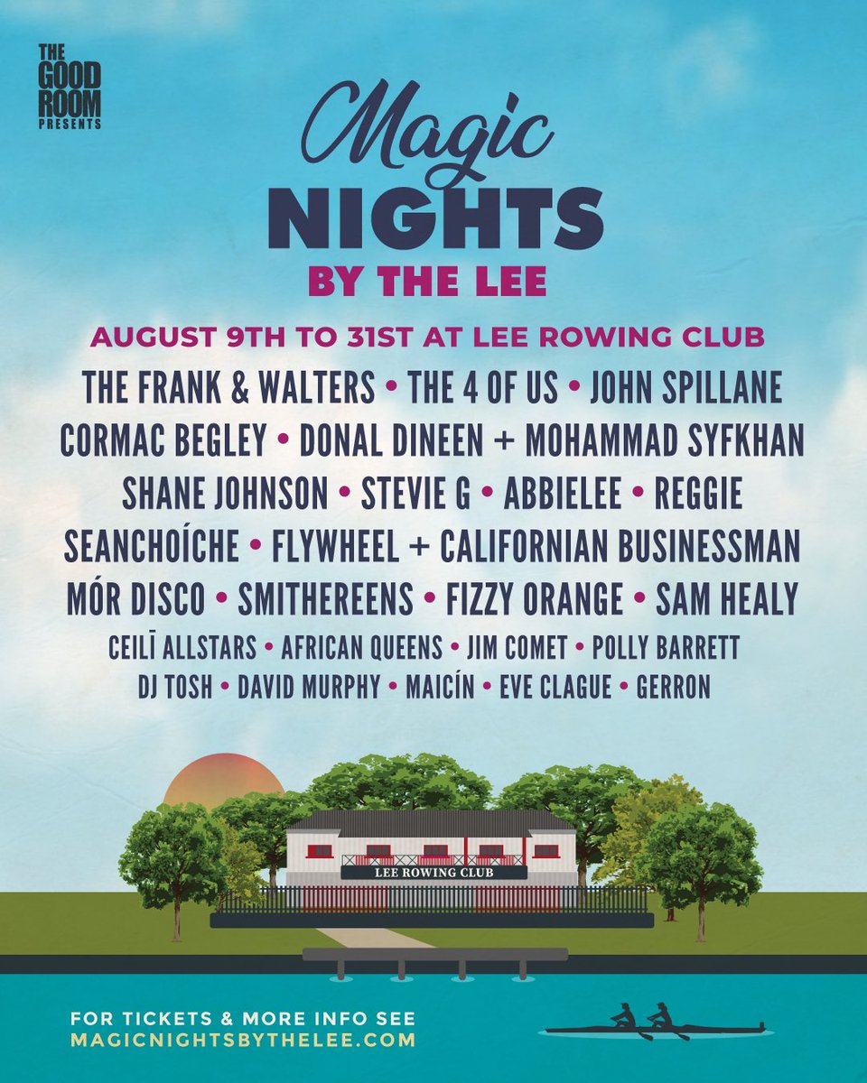 🌟 MAGIC NIGHTS BY THE LEE 🌟

Were ’popping-up’ at The Marina this August with 14 concerts at the iconic Lee Rowing Club.

🎟 Tickets on sale now | Available from magicnightsbythelee.com