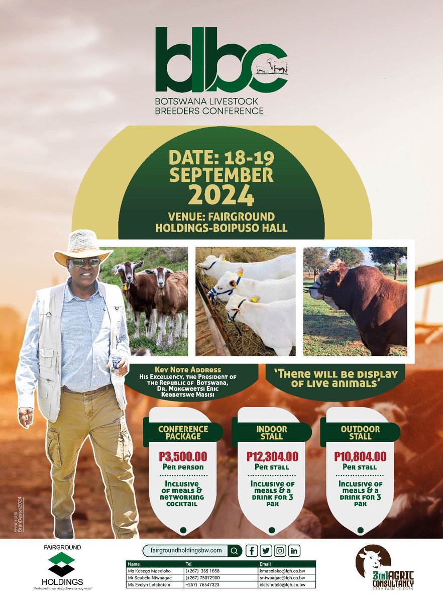 Exciting Announcement!

We're honored to announce that His Excellency, The President Of The Republic Of Botswana, Dr. Mokgweetsi Eric Keabetswe Masisi, will deliver the keynote address at the Botswana Livestock Breeders Conference!

#BotswanaLivestockBreedersConference #MICE