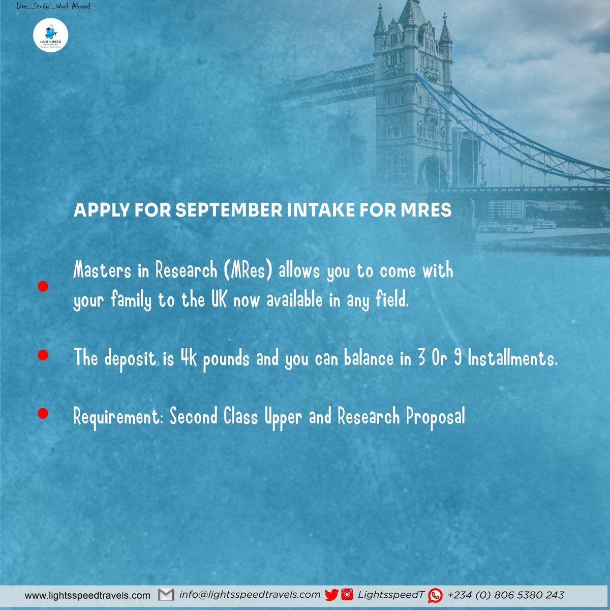 MRes in the UK allows you to travel with your dependents. The application for September MRes is still ongoing. Apply to a field of your choice.

Obi Cubana Cho Cho Cho Iyabo Ojo Oloture Protest Sharon Ooja Charlene #verydarkman Davido Sir J