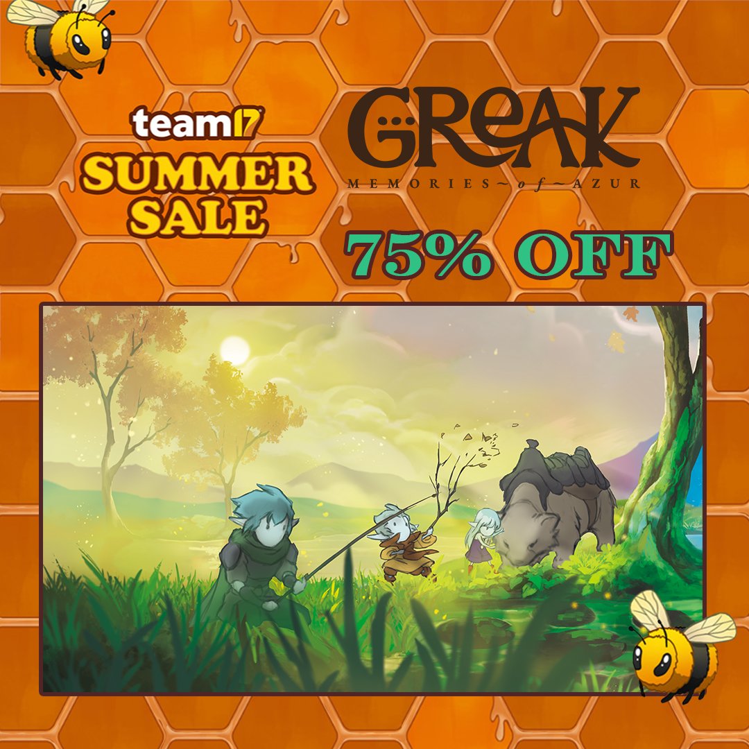 PlayGreak's tweet image. Bee-lieve it or not, Greak is 75% off in the Team17 Summer Sale on #Steam! Don't miss this sweet deal!🍯

#SteamSummerSale #SteamDeals #steamsummersale2024