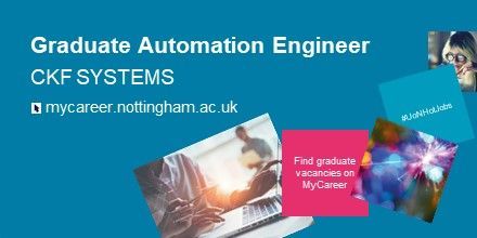 💼 Exciting opportunity for a Graduate Automation Engineer in Gloucester at CKF Systems Ltd. Join a leading robotic solutions provider with great benefits and career development. #UoNHotJobs  buff.ly/3Xsi0Hz