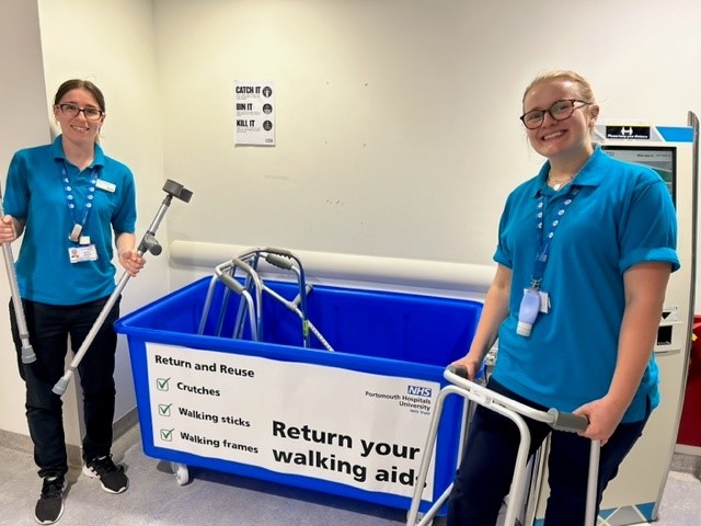 PHU_NHS's tweet photo. We've launched a walking aid scheme where items will be cleaned, checked, and reused for other patients helping reduce our impact on the environment.

If you have any unwanted walking sticks, crutches or walking frames, you can return them to QA Hospital: 
https://t.co/xOYEjHx3UA https://t.co/hKXq9IOc6h