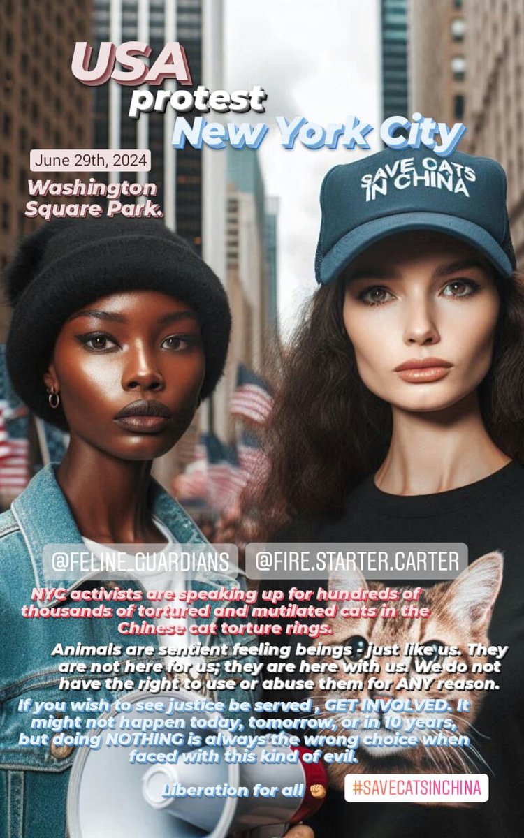 Ino_0m's tweet photo. #USA 
protest 
#NewYorkCity
June 29th, 2024,
#WashingtonSquarePark.

For questions about time, write here⤵
https://t.co/lc9k5dJfZK

#SaveCatsInChina
#helpanimals
#stopabuseanimals https://t.co/pRtgNaBuyU