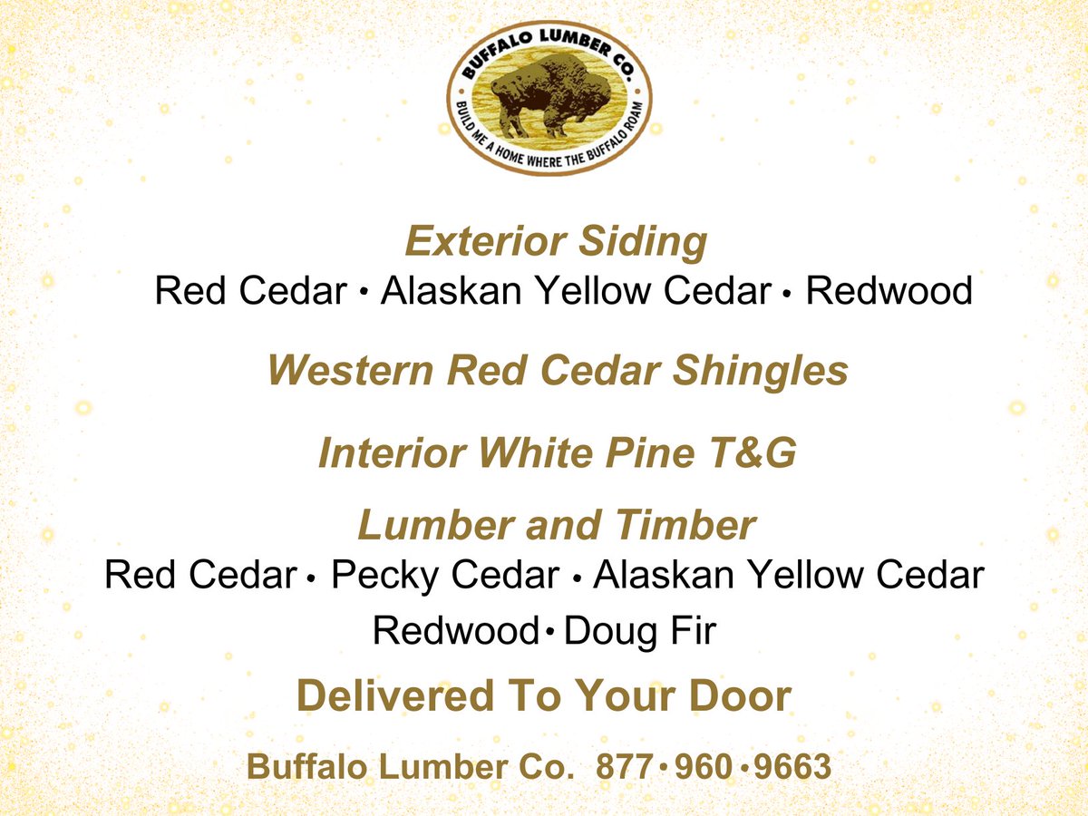 LumberBuffalo's tweet image. hubs.li/Q02DkwN80
#cedarsiding #redwoodsiding #cedarlumber #redwoodlumber #alaskanyellowcedar #interiorwoodpaneling #woodlovers #diy #architects #architecture #builders #remodeling