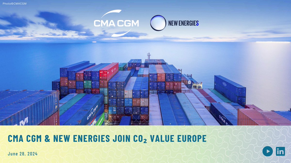 CO₂ Value Europe (@co2valueeu) on Twitter photo Welcome to Our New Member <a href="/cmacgm/">CMA CGM Group</a> & <a href="/newenergies_co/">New Energies Coalition</a>!
A key player in shipping & logistics & founder of New Energies, a consortium of key actors in the global supply chain, aiming to speed up tech solutions eg. #CCU to tackle energy transition issues.
👉 t.ly/Yrd18. Welcome to Our New Member <a href="/cmacgm/">CMA CGM Group</a> & <a href="/newenergies_co/">New Energies Coalition</a>!
A key player in shipping & logistics & founder of New Energies, a consortium of key actors in the global supply chain, aiming to speed up tech solutions eg. #CCU to tackle energy transition issues.
👉 t.ly/Yrd18.