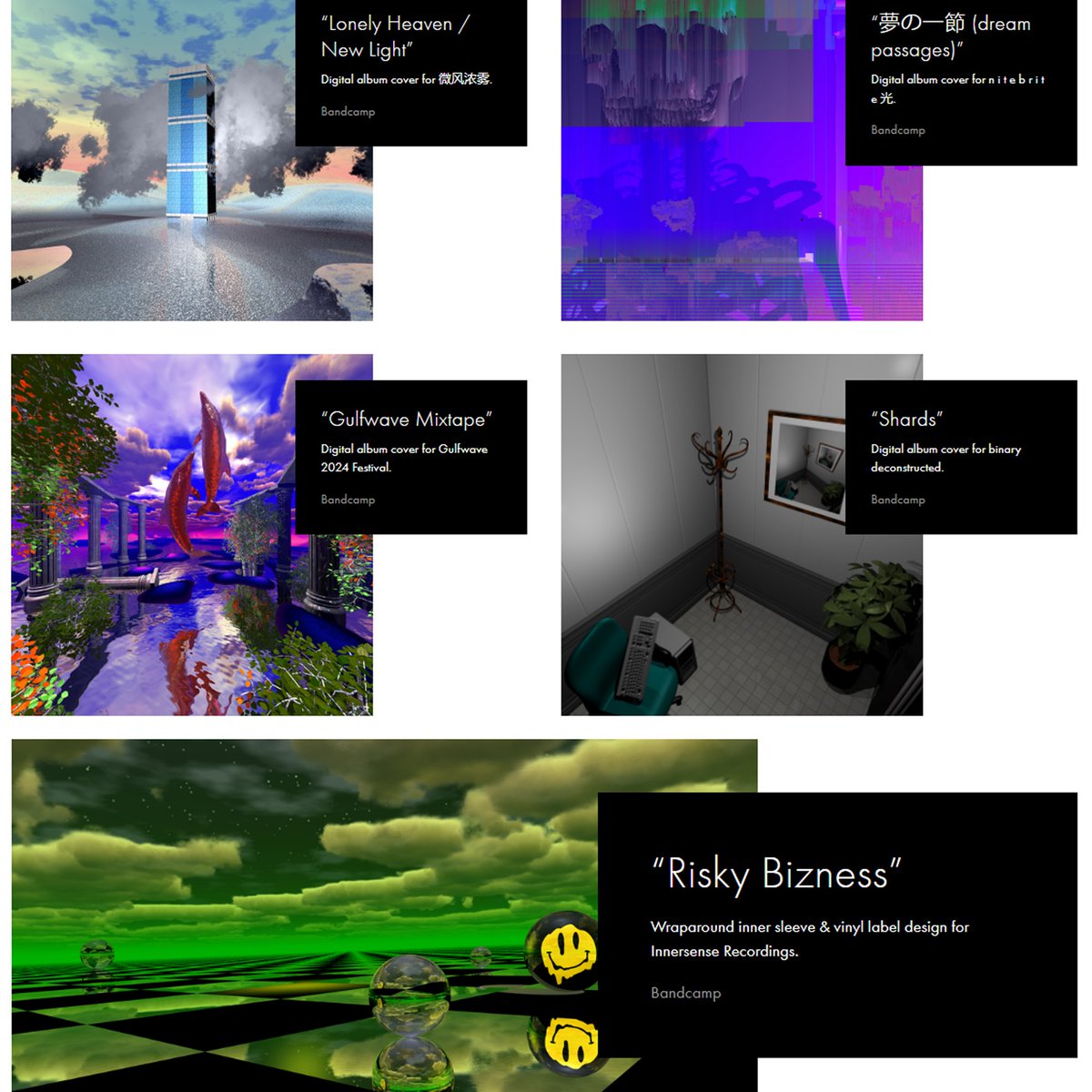 Zer0 Rei (@zer0trashwave) on Twitter photo Big website update! Added the new album, filled in the missing live dates & updated commissions.
New digital pieces added for <a href="/lwtfglobal/">light wind thick fog</a>, <a href="/nitebritevapor/">n i t e b r i t e 光</a>, <a href="/MishaBoseby/">BOSEBY</a> 's Gulfwave, <a href="/01Deconstructed/">warning crawl</a> and the crazy wraparound sleeve for <a href="/MyPetFlamingoUK/">MyPetFlamingo</a>'s INNERSENSE label. Big website update! Added the new album, filled in the missing live dates & updated commissions.
New digital pieces added for <a href="/lwtfglobal/">light wind thick fog</a>, <a href="/nitebritevapor/">n i t e b r i t e 光</a>, <a href="/MishaBoseby/">BOSEBY</a> 's Gulfwave, <a href="/01Deconstructed/">warning crawl</a> and the crazy wraparound sleeve for <a href="/MyPetFlamingoUK/">MyPetFlamingo</a>'s INNERSENSE label.