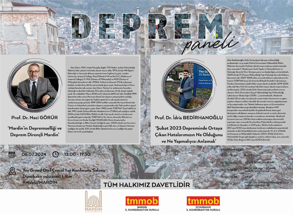 mardinmimoda's tweet photo. DEPREM PANELİNE DAVET EDİYORUZ.
Tmmob Mardin ve Diyarbakır İl Koordinasyon Kurulları ve Mardin Büyükşehir Belediyesi işbirliğiyle düzenlediğimiz Deprem Paneline başta meslektaşlarımız olmak üzere tüm halkımız davetlidir.
#Mardin #tmmob #deprem https://t.co/ZKFO6uD6FP