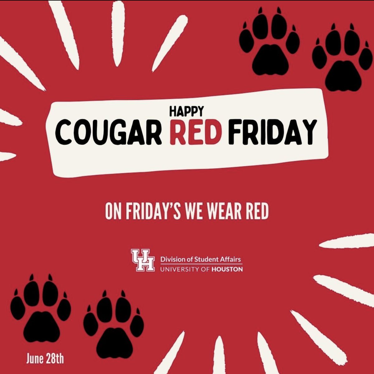 Cougar Red Friday is here! Join the tradition and wear your red to support UH! #uhdsa #GoCoogs