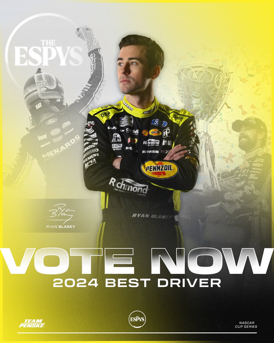 Team Penske (@team_penske) on Twitter photo You already know who it is.
The ESPY Best Driver voting is open. Vote for <a href="/Blaney/">Ryan Blaney</a> at the link: bit.ly/3RKR5D8 You already know who it is.
The ESPY Best Driver voting is open. Vote for <a href="/Blaney/">Ryan Blaney</a> at the link: bit.ly/3RKR5D8