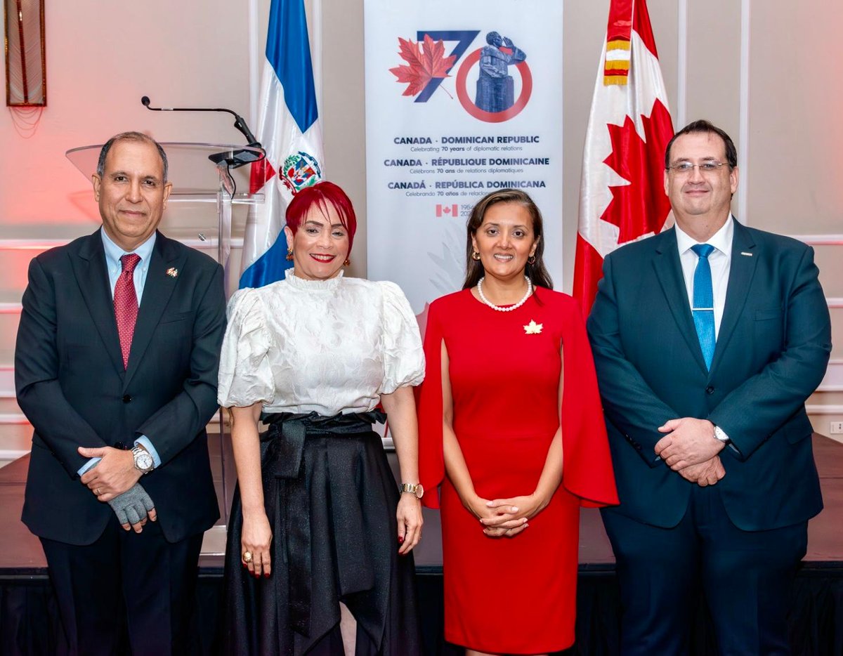 CanEmbDR's tweet photo. A beautiful celebration of Canada Day🍁and the strong and enduring friendship and ties between Canada and Dominican Republic over 70 years.

Thank you to our partners and friends for joining us!
🇨🇦🇩🇴 #Happy70thAnniversary #70YearsofHistory https://t.co/HNmXzVIv1Q