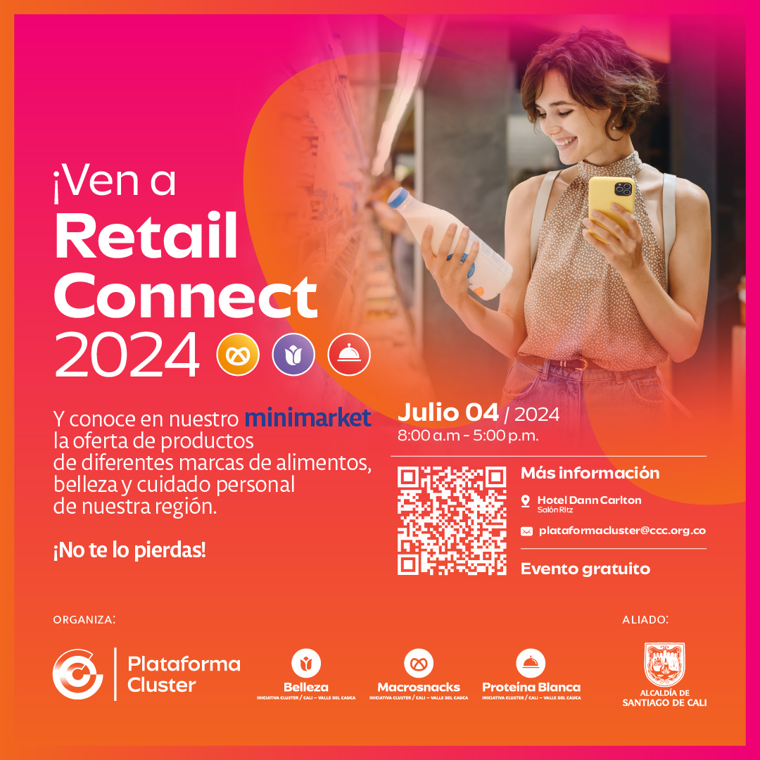 camaracali's tweet image. 🛒 ¡Ven a #RetailConnect2024 y explora nuestro #minimarket con una variedad de marcas de productos de alimentos, belleza y cuidado personal de nuestra región. 🍴💄 Nos vemos el  jueves, 4 de julio desde las 8:00 a.m. en el Hotel Dann Carlton #Cali  ¡EVENTO GRATUITO! 🎉  Más