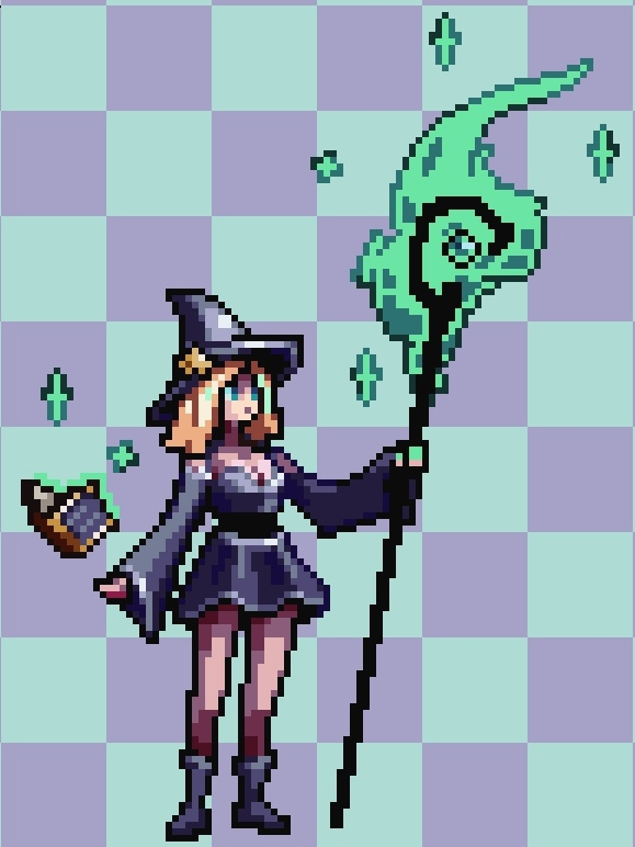 XonerushPixel's tweet photo. #pixelartist #pixelart #aseprite Little witch https://t.co/RW0a44LxGP