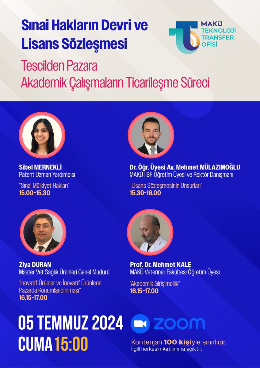 Çevrimiçi Etkinlik! 🎓

Akademik çalışmalarınızı nasıl ticarileştirebileceğinizi öğrenmek ve sınai haklar konusundaki bilgi birikiminizi artırmak için bu fırsatı kaçırmayın!

🔗 Detaylar ve kayıt için: [Kayıt Formu](docs.google.com/forms/d/e/1FAI…)