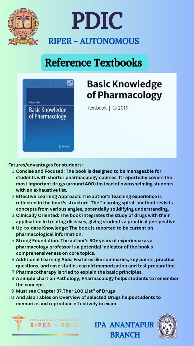 PDIC_RIPER's tweet image. Building a strong foundation in pharmacology! 📚👏 Our go-to reference textbook for basic pharmacology knowledge. #PharmacologyTextbook #ReferenceBook"