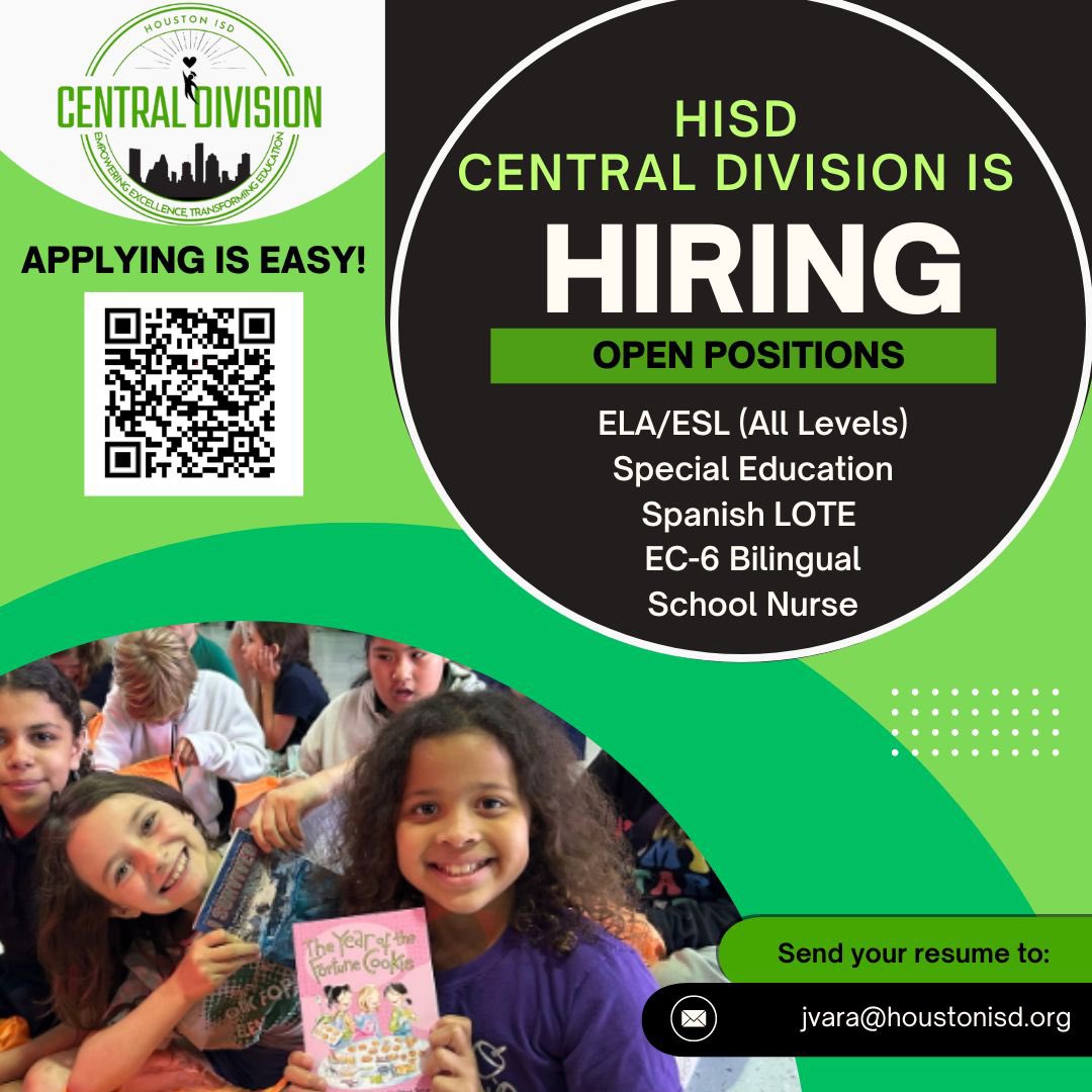 The HISD Central Division is hiring! Come be a part of a dynamic and transformational team committed to student success. Apply today! <a href="/DrLuzMMartinez1/">Dr Luz M Martinez</a> <a href="/Dr_JDavila/">Dr. Josefa Dávila</a> <a href="/raywinkler71/">Ray Winkler</a> @HISDCentral