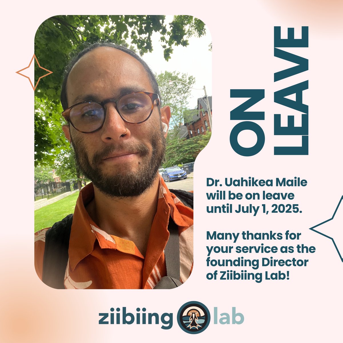 Ziibiing Lab (@ziibiinglab) on Twitter photo Dr. Uahikea Maile (<a href="/uahikea/">Uahikea Maile</a>) will be on leave from July 1, 2024 until July 1, 2025. Many thanks for your service as the founding Director of Ziibiing Lab! Stay tuned for more updates in the coming days on what's on the horizon for Ziibiing Lab.
#ZiibiingLab Dr. Uahikea Maile (<a href="/uahikea/">Uahikea Maile</a>) will be on leave from July 1, 2024 until July 1, 2025. Many thanks for your service as the founding Director of Ziibiing Lab! Stay tuned for more updates in the coming days on what's on the horizon for Ziibiing Lab.
#ZiibiingLab