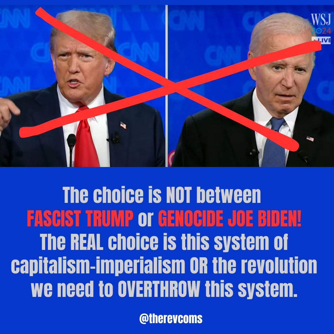 therevcoms's tweet photo. “Becoming part of &amp; working urgently for that #revolution, now, is what is required in order to really meaningfully oppose both the deranged &amp; dangerous fascism represented by #Trump, &amp; the very real horror represented by #GenocideJoe...” –@BobAvakian

#DebateNight  #fascisttrump https://t.co/UPzaPQZqtx